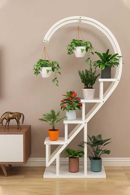 Living and Home 4 Tiers Curved Plant Stand Half-Heart Bonsai Display Shelf in White - image 1