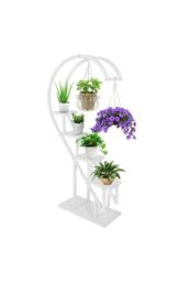 Living and Home 4 Tiers Curved Plant Stand Half-Heart Bonsai Display Shelf in White - thumbnail 2