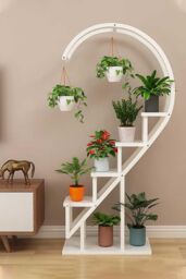Living and Home 4 Tiers Curved Plant Stand Half-Heart Bonsai Display Shelf in White