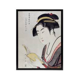"Artery8 Woman Portrait With Book Framed Canvas Wall Art Print Utamaro Kitagawa in Grey - Size: W12"" x H16""" - thumbnail 1