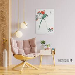 "Artery8 Long Tailed Tit & Pomegranate Tree Canvas Wall Art Print Kashu - Size: W18"" x H24""" - thumbnail 3