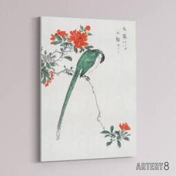 "Artery8 Long Tailed Tit & Pomegranate Tree Canvas Wall Art Print Kashu - Size: W18"" x H24""" - thumbnail 2