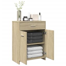 Berkfield Home Bathroom Cabinet Sonoma Oak 60x33x80 cm Engineered Wood in Brown - Size: 60 x 33 x 80 cm - thumbnail 1