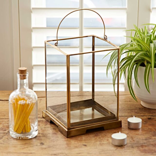 Paper High Antique Brass Candle Lantern in Copper - Size: Large - image 1