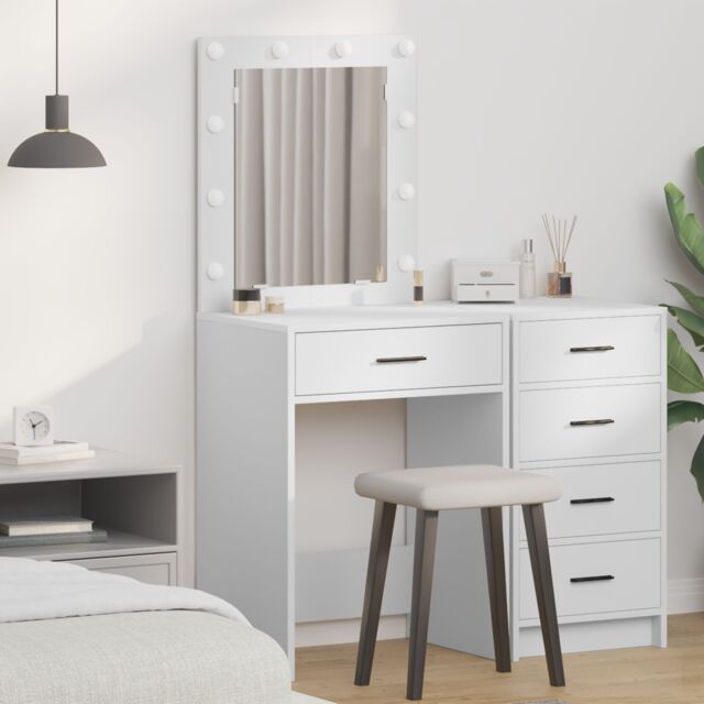 Berkfield Home Dressing Table with LED Lights White 50x41x135 cm - Size: 50 x 41 x 135 cm - image 1