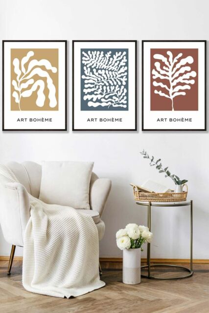 ARTZE Framed Boho Abstract Yellow, Blue, Red Floral Shapes Framed Wall Art - Large in Black - Size: W53 cm x H73 cm x D20mm - image 1