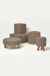 Homescapes Herringbone Jute Cube Pouffe in Black - thumbnail 5