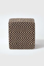 Homescapes Herringbone Jute Cube Pouffe in Black