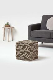 Homescapes Herringbone Jute Cube Pouffe in Black - thumbnail 2