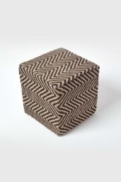 Homescapes Herringbone Jute Cube Pouffe in Black - thumbnail 3