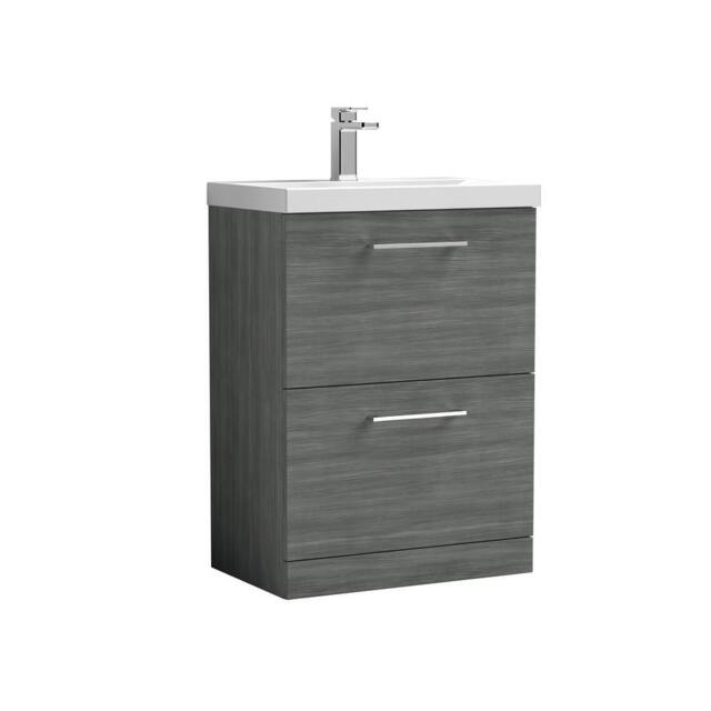 Balterley Contemporary Bathroom Floor Standing 2 Soft-Close Drawer Vanity Unit & Mid-Edge Ceramic Basin, Anthracite, 600 mm in Grey - image 1