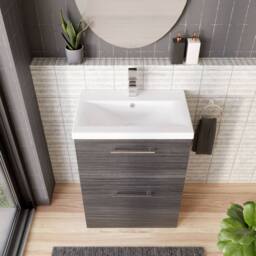 Balterley Contemporary Bathroom Floor Standing 2 Soft-Close Drawer Vanity Unit & Mid-Edge Ceramic Basin, Anthracite, 600 mm in Grey - thumbnail 3
