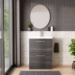 Balterley Contemporary Bathroom Floor Standing 2 Soft-Close Drawer Vanity Unit & Mid-Edge Ceramic Basin, Anthracite, 600 mm in Grey - thumbnail 2