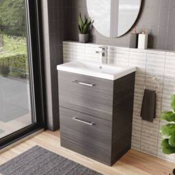 Balterley Contemporary Bathroom Floor Standing 2 Soft-Close Drawer Vanity Unit & Mid-Edge Ceramic Basin, Anthracite, 600 mm in Grey - thumbnail 4