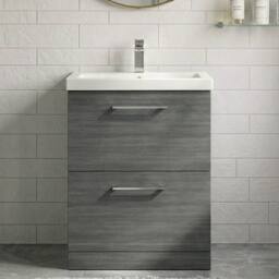 Balterley Contemporary Bathroom Floor Standing 2 Soft-Close Drawer Vanity Unit & Mid-Edge Ceramic Basin, Anthracite, 600 mm in Grey - thumbnail 6
