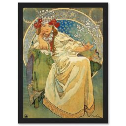 Artery8 Alphonse Mucha Princess Hyacinth 1911 Art Nouveau Vintage Painting A4 Artwork Framed Wall Art Print in Black - thumbnail 1