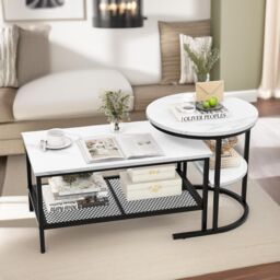 Pirlo Plush Faux Marble 2PC Nesting Tables Set Living Room Furniture in Black - thumbnail 3