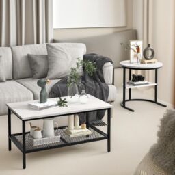 Pirlo Plush Faux Marble 2PC Nesting Tables Set Living Room Furniture in Black - thumbnail 5