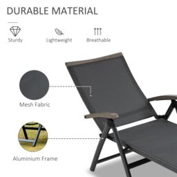 OUTSUNNY Outdoor Folding Chaise Lounge Chair Adjustable Sun Lounger w/ Aluminium Frame in Grey - thumbnail 6