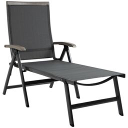 OUTSUNNY Outdoor Folding Chaise Lounge Chair Adjustable Sun Lounger w/ Aluminium Frame in Grey - thumbnail 2