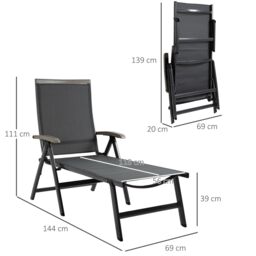 OUTSUNNY Outdoor Folding Chaise Lounge Chair Adjustable Sun Lounger w/ Aluminium Frame in Grey - thumbnail 3