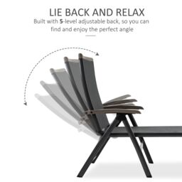 OUTSUNNY Outdoor Folding Chaise Lounge Chair Adjustable Sun Lounger w/ Aluminium Frame in Grey - thumbnail 4