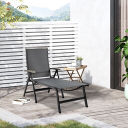 OUTSUNNY Outdoor Folding Chaise Lounge Chair Adjustable Sun Lounger w/ Aluminium Frame in Grey - thumbnail 1