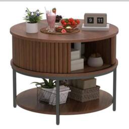 KORVIXA 2-Tier Round Coffee Table Wood-Colored in Brown - Size: 100 cm x 100 cm
