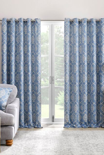 Dreams & Drapes 'Vivianna' Woven Pair of Eyelet Curtains in Blue - Size: 168 cm width x 137 cm drop - image 1