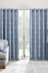 Dreams & Drapes 'Vivianna' Woven Pair of Eyelet Curtains in Blue - Size: 168 cm width x 137 cm drop - thumbnail 1