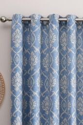 Dreams & Drapes 'Vivianna' Woven Pair of Eyelet Curtains in Blue - Size: 168 cm width x 137 cm drop - thumbnail 2