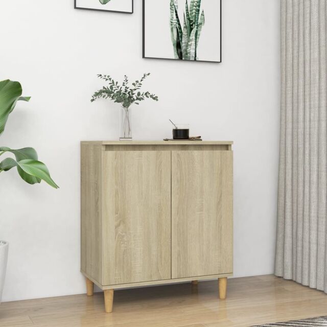 Berkfield Home Sideboard with Solid Wood Legs Sonoma Oak 60x35x70 cm Engineered Wood in Brown - Size: 60 x 35 x 70 cm - image 1