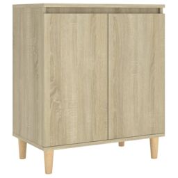 Berkfield Home Sideboard with Solid Wood Legs Sonoma Oak 60x35x70 cm Engineered Wood in Brown - Size: 60 x 35 x 70 cm - thumbnail 2