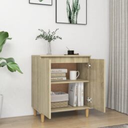 Berkfield Home Sideboard with Solid Wood Legs Sonoma Oak 60x35x70 cm Engineered Wood in Brown - Size: 60 x 35 x 70 cm - thumbnail 3