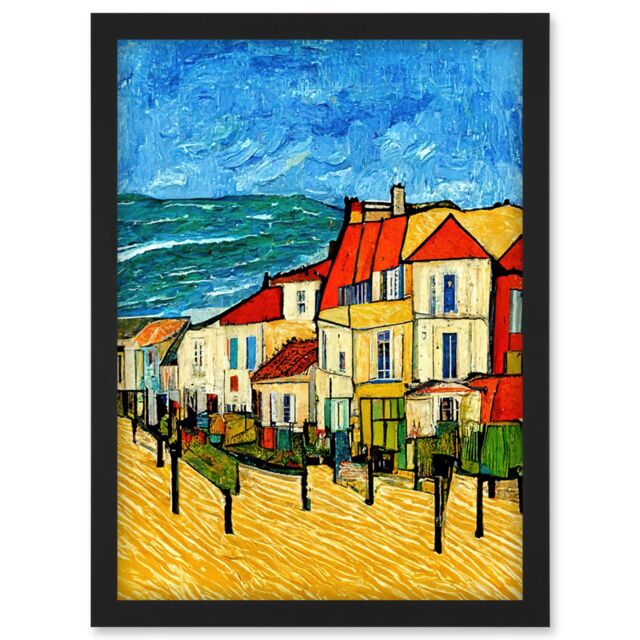 Artery8 France Marseille Van Gogh Style Modern Artwork Framed Wall Art Print A4 in Black - image 1