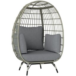 OUTSUNNY PE Rattan Egg Chair w/ Padded Cushions for Garden, Charcoal Grey in Dark Grey - thumbnail 2
