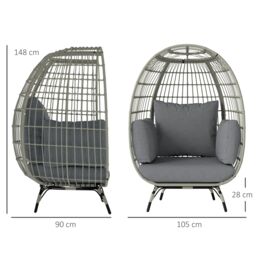 OUTSUNNY PE Rattan Egg Chair w/ Padded Cushions for Garden, Charcoal Grey in Dark Grey - thumbnail 3