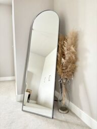 Downton Interiors Stunning Silver Arched Metal Frame Wall or Floor Standing Dressing Mirror 145cm x 45cm - Soho Collection - Size: XL - thumbnail 1