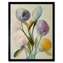 "Artery8 Wall Art Print Modern Elegant Pastel Floral Bouquet Abstract Flowers Art Framed in Black - Size: W12"" x H16""" - thumbnail 1