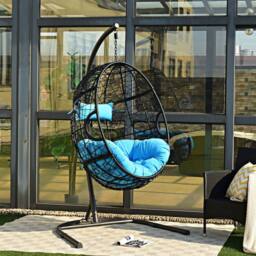 Costway Hammock Egg Swing Chair Indoor Outdoor Hanging Basket Chair with Stand in Black - thumbnail 4