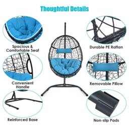 Costway Hammock Egg Swing Chair Indoor Outdoor Hanging Basket Chair with Stand in Black - thumbnail 5