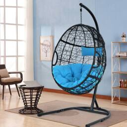 Costway Hammock Egg Swing Chair Indoor Outdoor Hanging Basket Chair with Stand in Black - thumbnail 3