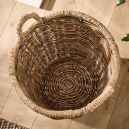 Dibor Traditional Natural Lined Rattan & Seagrass Log Basket H41 x W53cm - thumbnail 3