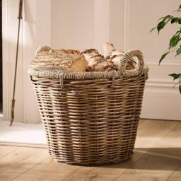 Dibor Traditional Natural Lined Rattan & Seagrass Log Basket H41 x W53cm - thumbnail 1