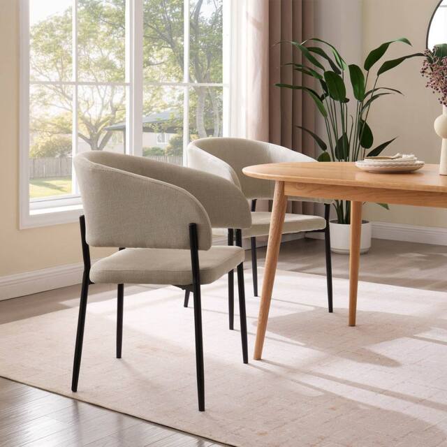 VonHaus Oxford Upholstered Set of Dining Chairs in Cream - Size: 2 Pack - image 1