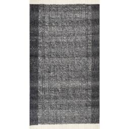 Wyld and Coco Hand-Woven Wool Rug 80 x 150 cm Black and Off-White Tasselled Edges in White - Size: 80 cm x 150 cm - thumbnail 2