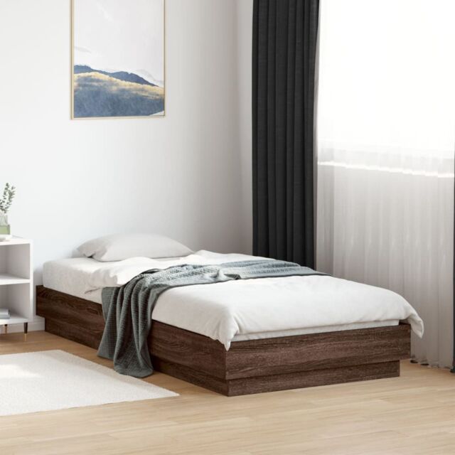 Berkfield Home Bed Frame without Mattress Brown Oak 75x190 cm Small Single Engineered Wood - image 1