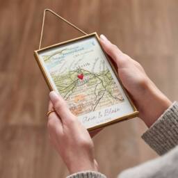 Posh Totty Designs Personalised Vintage Map Picture With Stitched Heart in White - thumbnail 1