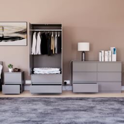 Home Discount Vida Designs Denver Bedroom Set (2 Dr Bedside, 6 Dr Chest, Wardrobe) in Grey - thumbnail 7