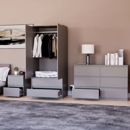 Home Discount Vida Designs Denver Bedroom Set (2 Dr Bedside, 6 Dr Chest, Wardrobe) in Grey - thumbnail 5